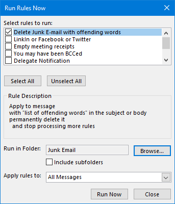 outlook for mac 2016 apply rules to existing messages